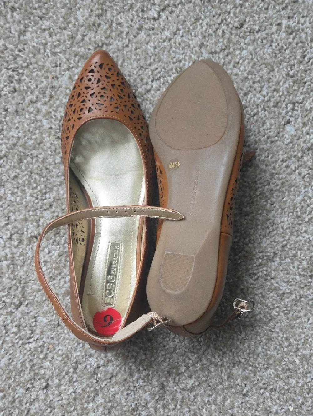 BCBGeneration Tan Laser-Cut Pointed Mary Jane Flats - Picture 8 of 10